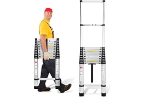 ‎CECAYLIE Cecaylie 5m Teleskopleiter, Aluminiumleiter Ausziehbare Leiter mit rutschfesten Füßen, Mehrzweckleiter für Dachboden, Stehleiter, Tragbar Leichte Leiter 150 kg Belastbarkeit