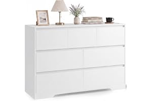 Xbro byrå vit med 7 lådor, 120 x 35 x 75 cm skänk, modern | Låda, lådskåp utan handtag för sovrum vardagsrum barnrum, träskänk med tipplås
