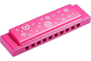 PATIKIL Durchscheinende Mundharmonika, Mehrfarbig, 10 Löcher, rosafarbener ABS-Harfenmund für pädagogische Musikinstrumente, Anfänger, Erwachsene, Profis