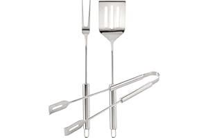 Cook'in Garden Set 3 Pièces en Inox - Modèle AC302 - Fourchette, Pince et Spatule - Utilisable sur Plancha et Barbecue - Dimensions L44 x l10 x 6H centimètres