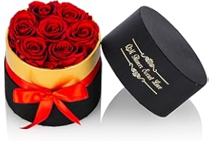 Nuptio Rosas Rojas Preservadas en Caja Flores Tamaño Pequeño Flores Reales Hechas Mano Pétalos Eternos, Regalos Románticos para Novia, Boda, Cumpleaños, Aniversario Navidad