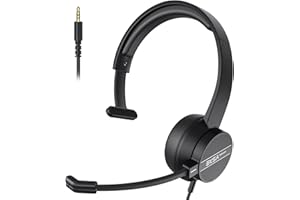 EKSA H15 Cuffie con Microfono per PC, Cuffie monoauricolare con Cancellazione del Rumore del Microfono, 3,5 mm jack, Cuffie con Controllo del volume e muto, Cuffie con filo per Team/Zoom/Call Center