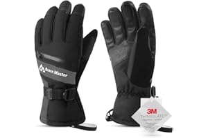 Brace Master Guantes de Esquí Impermeables - Pantalla Táctil 3M Thinsulate Guantes de Invierno Cálidos Guantes de Nieve para Clima Frío Pesca en Hielo, Trineo, Snowboard