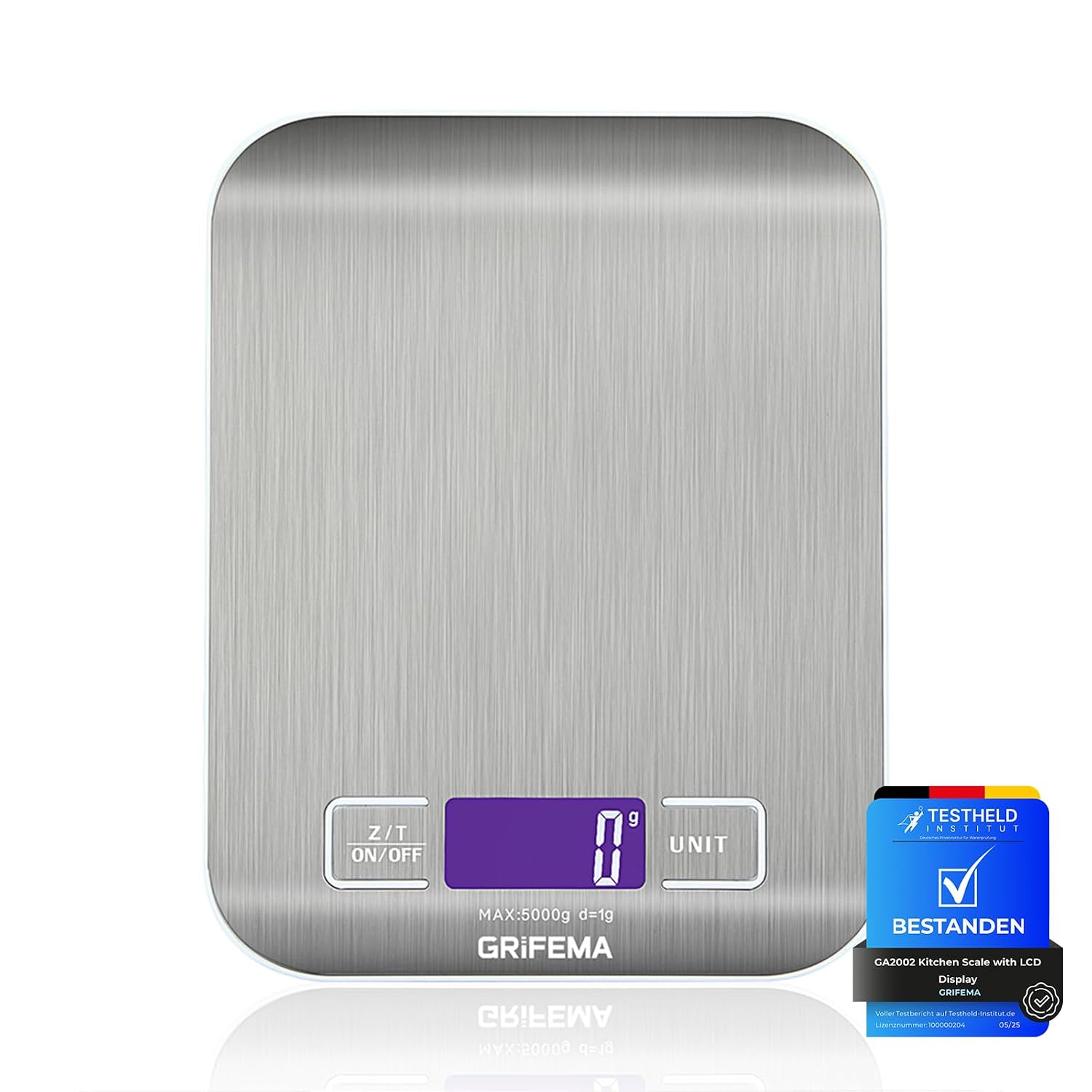 GRIFEMA GA2002 Bilancia da Cucina Digitale 5kg LCD Tare | Precisione 1 g, 6 Unità di Misura, Spegnimento Automatico, Batterie Incluse