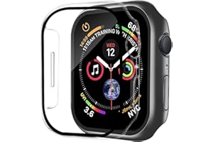 Uluck Pack of 2 Hard Case with Glass Screen Protector Compatible with Apple Watch Series 9/8/7 41 mm, Screen Protector All-Round Protective Case, Ultra Thin Protective Case, 1 Black + 1 Transparent