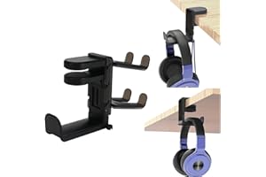 Minnhua Soporte Auriculares Gaming Soporte para Cascos con 2 Ganchos giratoria de 360° Soporte para Cascos Debajo Escritorio Soporte para auriculares con Abrazadera Ajustable Clip para Cable (negra)