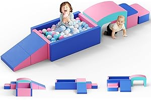 Lischwert Parcours motricité bébé,Jouets d'escalade,Mousse Blocs de Construction Jouets éducatifs,Soft Play Corner Climber pour Tout-Petits Bébé 1 Ans+ (Piscine à balles - Bleu Poudre)