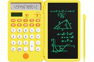 NEWYES Verbesserter Wiederaufladbarer Basisrechner mit Notizblock 6,5 Zoll, Standard-Taschenrechner mit 12 Ziffern, 2-in-1-Funktion, Tragbar für die Schule im Büro (Gelb)