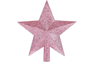 YUMATCH 15CM Pink Mini Star Tree Topper - Glitter Star Topper for Small Christmas Trees