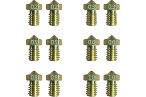 AJOYIB 12 pezzi V5 V6 Ugelli Kit di ugelli per estrusori in rame 0,2 mm 0,3 mm 0,5 mm 0,6 mm 0,8 mm 1,0 mm