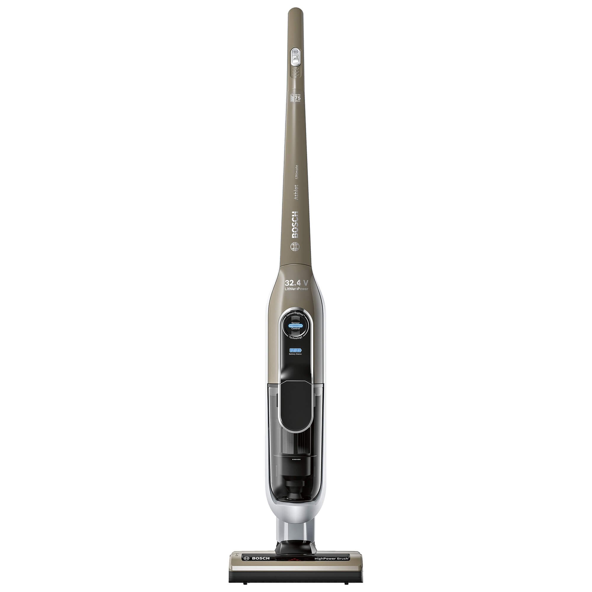 Bosch Athlet Ultimate – Staubsauger ohne Kabel für große Wohnungen, Reichweite bis zu 75 Minuten, SmartSensor Kontrolle, Turbobürste motorisiert, rotationclean, Beige Aluminium und Chrom