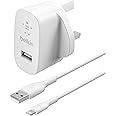 Belkin Home Charger with Lightning to USB ChargeSync Cable 12 watt/2.4 Amp, Compatible with any device that uses a USB A cable, WCA002my1MWH, 1 Meter