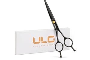 ULG Professional Hair Cutting Scissors 16.5 cm Razor Edge Shears Ultra Sharp Japanese Stainless Steel Symmetrical Scissors for Women, Men, Kids, Gloss Paint Finish, Black