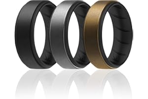 ROQ Silicone Rubber Wedding Ring for Men, Comfort, Men's Wedding Band, Durable, Breathable Rubber Engagement Ring/Band, Step Edge, Multi Packs, Multi Colors