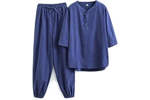 WHESAZYP Tai Chi Anzüge Tai Chi Kleidung Damen Kung Fu Uniform Baumwollleinen Kampfsport Set Kurzarmhose Zen Meditationsuniform Tang Anzug Traditionelle chinesische Kleidung (Blau XL)