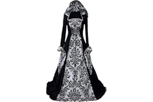 COSCOOL Vestido retro medieval para mujer, con mangas trompeta, medieval victoriana, vestido de reina renacentista, gótico, maxi vestido de carnaval, Halloween, fiesta, princesa, disfraz