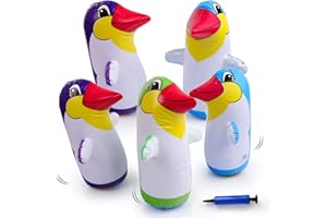 CLVSYH Pingouin Gonflable, 5Pcs Pingouin Gonflable Statue Tumbler, Pingouin Ballon, Jouet Gonflable, Accessoires pour Fêtes d'anniversaire d'enfants, Cadeaux de Noël, Sac de Sable en ​Forme de Pingoui