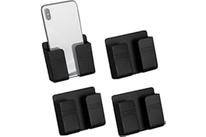 CIOUYAOS 4 STÜCKE Wandhalterung Handyhalter mit Klebstoff, Handyhalterung Wand Ladeständerhalter Datenkabelaufnahmeloch, Mehrzweck Aufbewahrungsbox für wasserdichte Dusche Bett Nachttisch (Schwarz)