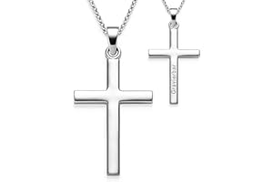 AMOONIC Kreuz Kette Mädchen echt Silber 925 mit Gravur | Kreuz-Anhänger Halskette | Kinder-Schmuck Erst-Kommunion Tauf-Geschenk Konfirmation Firmung Geburt Taufe | Silberkette Kreuzkette Taufkette Kinderkette