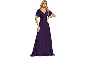 Ever-Pretty A-línea Vestido de Fiesta Cuello en V Manga Corta Gasa Corte Imperio para Mujer 09890