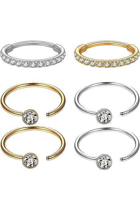 10 Pezzi Piercing Naso Acciaio Chirurgico - Cerchio E Forma L, Con Zirconia, Per Donne E Uomini - Foto 2