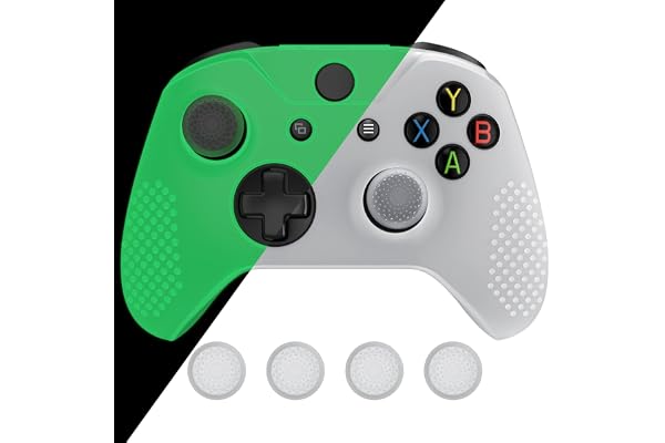 eXtremeRate PlayVital Coque Protection pour Xbox One X/S Manette avec Capuchon Joystick,Housse Silicone pour Xbox One X/S Controller-Vert Lumineux
