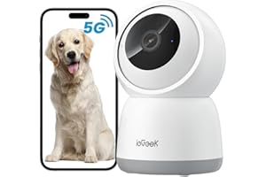 ieGeek 2.4/5GHz Camara Vigilancia WiFi Interior 2K 360°PTZ, Cámara Vigilancia Interior para Bebes/Mascotas/Seguridad Casa, Seguimiento Automático, Voz Bidireccional, Detección Humanoide, Alarma Avisos