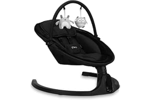 Sdraietta MoMi KENANI ONYX per bambini fino a 9 kg, con display LED, telecomando, Bluetooth, alimentazione a batteria o elettrica, cintura di sicurezza a 5 punti, aro e giocattoli