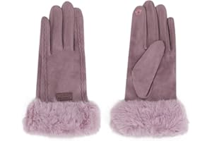 QUEEN HELENA G03-2 - Guantes de invierno de ante con pelo suave, cálidos, elegantes, para mujer