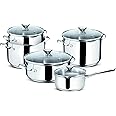 Lagostina Smart Set di Pentole Induzione, Gas e Forno in Acciaio Inox 18/10, 9 Pezzi, Fondo Lagoseal Plus Triplo Strato, Batt