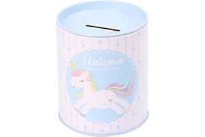 MAKIO Tirelire en forme de licorne pour enfant avec couvercle motif animaux - Tirelire en étain pour enfants qui peut également être utilisée comme pot à crayons (Licorne bleue)