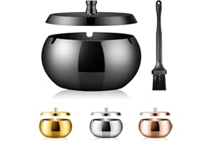 Geoyien Aschenbecher für den Außenbereich, mit Reinigungsbürste, winddicht, geruchlos, waschbar, aus Edelstahl, für Wohnzimmer, Garten, Büro, Balkon (schwarz)