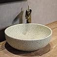 Simcat Round Countertop Bathroom Basin, Vessel Sink, Rustic Ceramic Washbasin, Above Counter Basin, Countertop Bathroom Sink with Speckled Texture (40 x 40 x 15 cm, Beige)