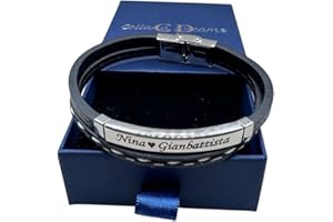 Generico Personalised Men's Bracelet with Engraved Names - Braided Leather and Steel - Gift Idea for Him - NecklaceDream