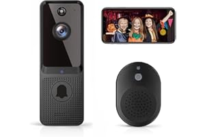 guggre Wireless Video Doorbell with Chime Ringer, Enhanced Security with AI Human Detection, 2-Way Audio, HD Night Vision, AES-128 Cloud Storage, Real-Time Alerts, Smart Home Protection (Black)