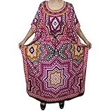 Indiatrendzs Women Kaftan Dress Light Viscose Printed Kimono Loose Dress / Long Maxi Nighty 56"
