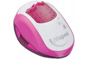 Maped - Material Escolar - Sacapuntas Clean - Sacapuntas con Depósito - 2 Orificios para Afilar - Apertura y Cierre Automáticos - Gran Capacidad de Reserva - 3 Colores Diferentes