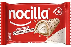 Nocilla, Barritas, Cookies&Cream, Con Crema de Leche y Avellanas y Trocitos de Galleta de Cacao, Sin Aceite de Palma - Pack de 6 Unidades- 129g