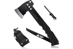 Freelander Scharfe Axt 5-in-1 mit Säge, Camping Beil mit Scheide und Pfeife, 34CM Camping Axt, Spaltaxt Outdoor, für Camping Wandern Survival, Schwarz