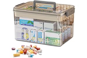 WAVATA Contenitore per medicinali, grande scatola per medicinali, a doppio strato, con manici, scatola medica per la casa, 29 x 21 x 17 cm (grigio)