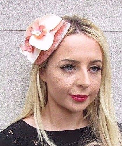 Starcrossed Boutique Rose Gold Blush Pink Peach Orchid Flower Fascinator Hat Clip Elastic Hair 3421