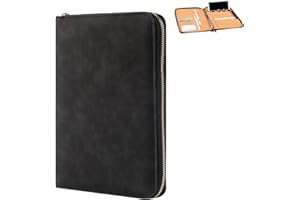 BAIYOULI Skórzany teczka konferencyjna A5, notatnik konferencyjny, z zamkiem błyskawicznym, kieszonkami i uchwytami na karty, uchwyt na telefon komórkowy, uchwyt na długopis do podróży, biznesu, szkoły,