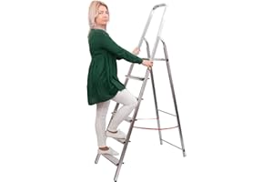 ‎STREND PRO STREND PRO Aluleiter 6 Stufen | max. 125kg | Haushaltsleiter für Küche, Haushalt, Garage, Renovierung | 1,97m/3,22m