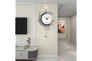 TWFJEL Kreatywny zegar ścienny, nowoczesny, minimalistyczny styl skandynawski, dekoracyjne zegary ścienne, metalowa rama + cyferblat z drewna, zegar ścienny bez odgłosów tykania, Art Deco, do salonu,