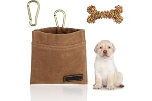 vsshe Sac à Friandise pour Chien Dressage, Imperméable Sac de Dressage pour Chien avec Mousqueton, à Fermeture Automatique Pochette de Dressage Mains Libres, pour l'éducation Canine Extérieur(Brun)