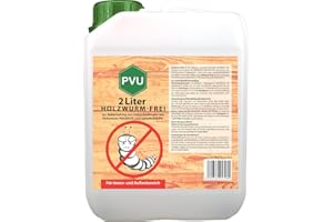 Pvu Holzwurmspray 2 Liter | Holzwurm Bekämpfung | Schonend zu Holz | Holzwurmtod Spray | Holzwurmmittel für Innen | Schutz gegen Holzwurm | Bekämpft Holzschädling-Arten wie Splintholzkäfer & Hausbock