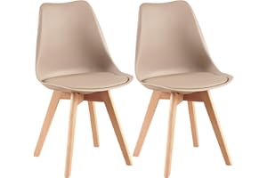 EGGREE Zestaw 2 krzeseł do jadalni krzesła kuchenne z drewnianymi nogami krzesła biurowe tapicerowane ze skóry PU, nowoczesny design, przezroczysty khaki