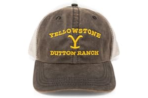 PARAMOUNT NETWORK Gorra con logotipo de Yellowstone Dutton Ranch – Auténtico diseño lavado marrón con logotipo bordado – Como se ve en Yellowstone – Cierre de gancho ajustable – Producto oficial, Marrón, talla única