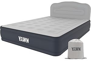YAWN AIR Deluxe Self-Inflating Airbed with Custom Fitted Sheet Included - King Size - Great Guest Bed, Camping Mattress - Built-in Pump & Headboard - Available in UK Single, Double & King