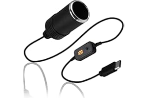 ANRBB Adaptateur USB C mâle vers prise allume-cigare 12 V avec affichage LED et interrupteur, tension réglable 5 V, 9 V, 12 V, 15 V, 20 V, adaptateur allume-cigare USB C pour GPS, caméra embarquée, chargeur
